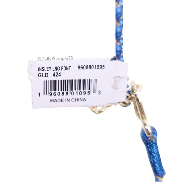 Kendra Scott Blue & Gold "Insley" Long Stone Pendant Tassel Necklace - Picture 4 of 11